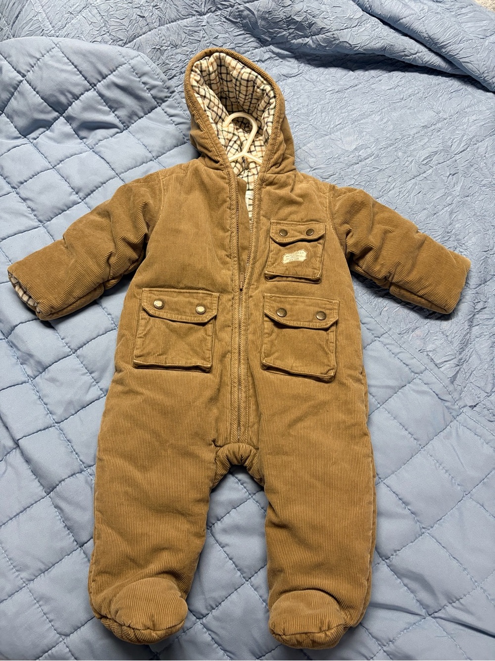 Ralph Lauren Tan Corduroy Hooded Baby One-Piece overalls